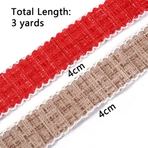 Tweed braided ribbon with white ruffled edge, 4cm wide and 3 yards long for DIY crafts.