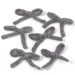 Grey knit bow DIY craft accessories, cute plush wool hairclip material for clothing decor.