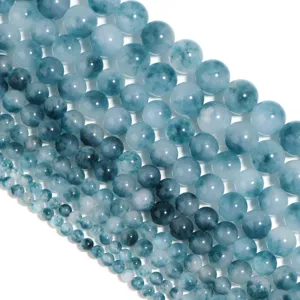 Perline sfuse di calcedonio blu per creazione di gioielli fai da te, perle rotonde per collane.