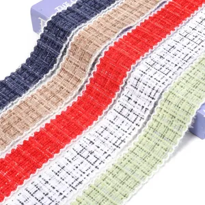 Colorful tweed bouclé trim ribbon for garment sewing, DIY hair clips and gift packaging.
