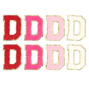 Toppe con lettera D in ciniglia con bordo glitterato dorato accessori decorativi vestiti