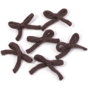 Brown knitted bow DIY accessories, plush texture, perfect for handmade hair clips and crafts.