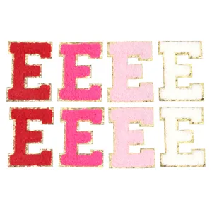 Toppa lettera E in ciniglia con bordo glitterato dorato accessori DIY vestiti e custodia