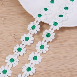 Cinta de encaje bordada de margarita blanca y verde para accesorios de ropa y horquillas DIY.