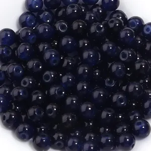 Perles rondes en verre bleu foncé pour colliers de bracelets de bijoux faits à la main et breloques.