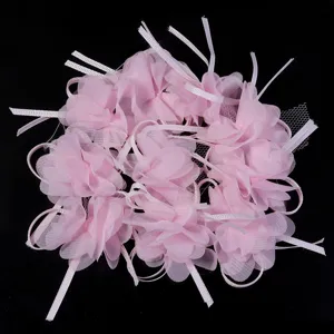 Rosa Chiffon Band 3D Blumen Aufnaeher fuer Haarschmuck Handarbeit DIY Naehen Zubehoer Artikel