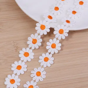 Cinta de encaje de margarita blanca y naranja para costura de ropa DIY y accesorios de cabello.