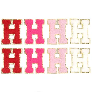 Toppe con lettere H in ciniglia con bordo glitterato dorato per creazioni fai da te.