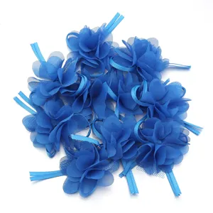 Blaue Chiffon Band 3D Blumen DIY Bastelzubehör für Haarschmuck Kleidung Kopfbedeckung.