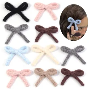 Sweet Knitted Bowknot DIY Accessories Hand Woven Yarn Bow Patches For Hair Clips Clothes Shoes Hats Decoration Women Girls Craft