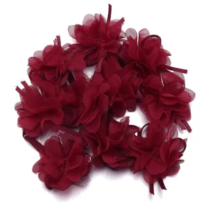 Dunkelrote Chiffonbänder 3D Blumen Accessoires für DIY Haarnadeln, Hanfu und Taschen.