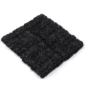 Detail view of black PE foam rose flowers decorative mat, wedding and home decor backdrop