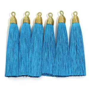 6pz nappe di seta blu con avvolgimento in filo d'oro per artigianato DIY e accessori Hanfu.