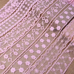 Pink Embroidered Lace Trim Lolita Flower Pattern Soft Mesh Ribbon For DIY Doll Clothes Shoe Socks Hat Clothing Accessories