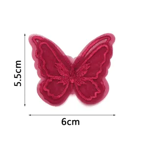 Double layer 3D embroidered lace butterfly patch, red DIY clothing accessories 5.5x6cm