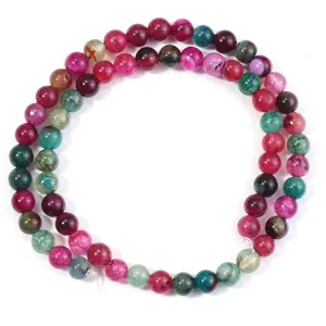 Natural stone multicolored dragon vein agate round beads strand for DIY jewelry making.