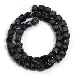 Zwarte agaat kubus losse kralen close-up detailfoto voor handgemaakte DIY sieraden