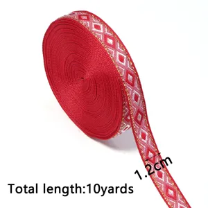 Rotes Jacquard-Band, 10 Yards lang, 1.2 cm breit, ideal für Handarbeiten und Kleidungsdekoration.