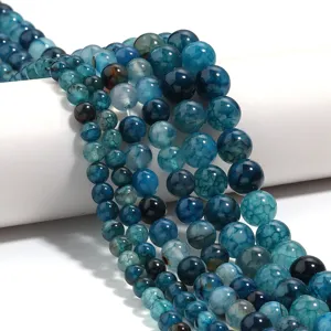 Blue dragon vein agate round beads loose gemstone beads for DIY jewelry making accessories