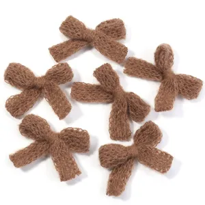 Brown knitted double-layer handmade wool bow accessories for DIY clothing, hair clips.