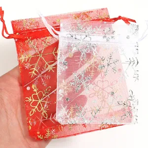 Sacchetti in organza con fiocchi di neve, bustine con coulisse per gioielli e conservazione cosmetici.