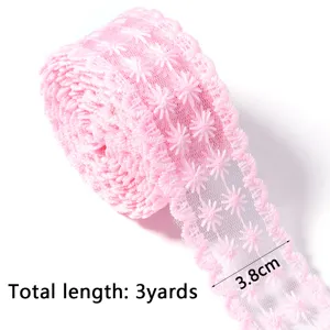 Pink lace ribbon trim embroidery for DIY Lolita dress doll clothes cuffs sewing crafts 3 yards