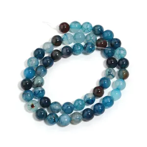 Natural blue dragon vein agate round loose beads, perfect for DIY jewelry making accessories.