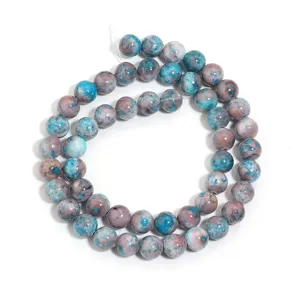 Perline tonde in pietra naturale, sfuse maculate blu viola per creazione gioielli
