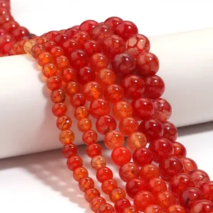 Natural red agate gemstone round beads for DIY jewelry making, bracelet and necklace design.
