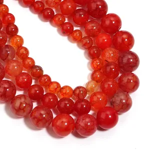 Perline tonde di agata vena di drago rosso, perline sciolte per creazione di gioielli.