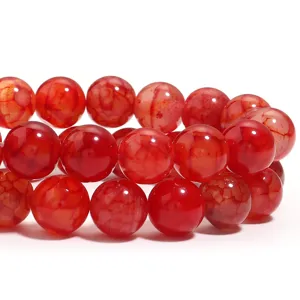 Natural red dragon vein agate round beads for DIY bracelet jewelry making, 1 strand.
