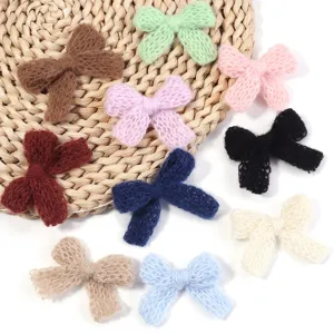 Knitted plush bow DIY accessories for hair clips, clothing, hats, and bags decoration.