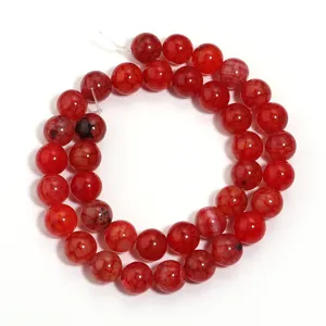 Red crackle agate round beads strand, natural stone gemstone DIY jewelry making accessories.