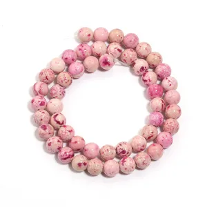 Filo di perle sfuse rotonde in pietra preziosa diaspro imperiale rosa per gioielli fai da te