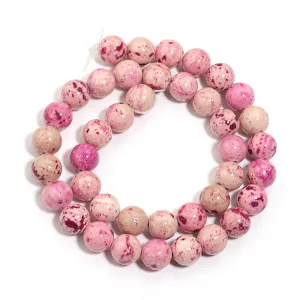 Perline di pietra naturale rosa maculate perline sciolte per creazione di gioielli fai da te bracciali