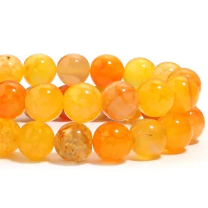 Natural dragon veins agate round beads vibrant orange gemstone DIY jewelry accessories