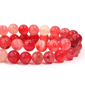 Red crackled dragon vein agate round beads detail shot, perfect for DIY jewelry crafting accessories.