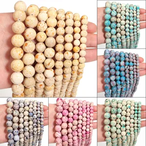 Perline Tonde in Pietra Naturale per Creazione Gioielli Fai da Te Perline Sciolte in Diaspro Maculato per Bracciali Collane Orecchini