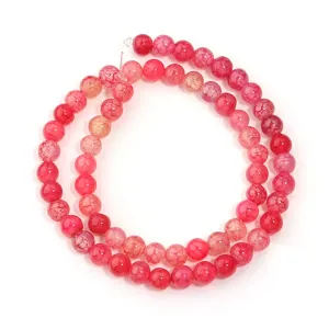 Pink dragon vein agate round loose beads for DIY jewelry making, necklace, bracelet crafting.