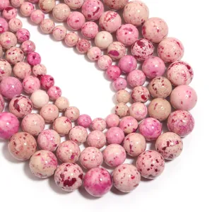 Perline rotonde in pietra di diaspro rosa naturale perline sfuse per creazione gioielli fai da te.