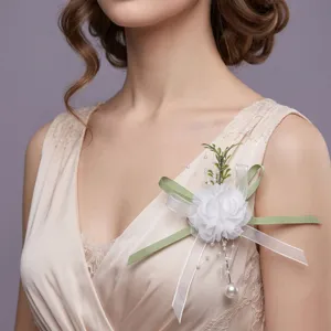 Bruiloft Corsage en Pols Bloem Set Koreaanse Stijl Kunstparel Stof Bloem Voor Bruidsmeisje Bruid Feest Jurk Accessoires