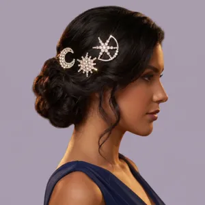 Strass Maan Ster Bloem Haarspeld Set Legering U-vormige Schuifspeldjes Voor Vrouwen Bruiloft Banket Feest Sieraden