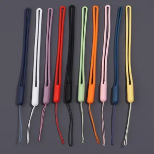 Cinturini corti in silicone colorati, cordino antismarrimento per custodia e dettaglio.