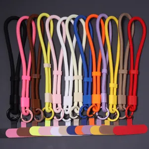 Kleurrijke verstelbare telefoonpolsband, duurzaam polyester accessoire voor mobiel.