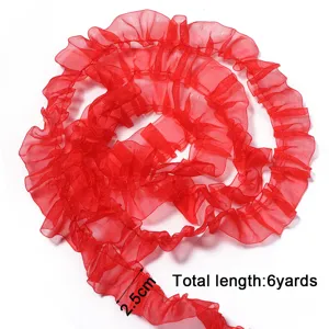 Rote gerüschte Chiffonspitze 2.5cm breit 6 Yards lang für DIY Handwerk und Kleidung.