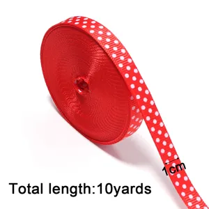 Nastro grosgrain rosso a pois bianchi 1 cm di larghezza 10 yards di lunghezza per fiocchi regalo DIY.