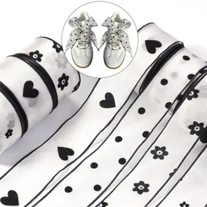 Nastro in Garza Floccata Con Motivo a Cuore e Fiori Nastro per Confezioni Regalo per Fiocchi Fai da Te Confezionamento Fiori Accessori