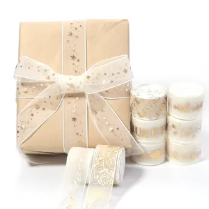 Goldfolien Stern Organzaband zum Geschenke verpacken, für Kuchenboxen und Partydeko.