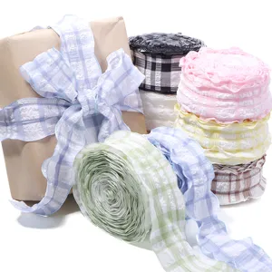Colorful polyester bubble plaid pleated ribbon DIY bow cake gift box clothing accessory