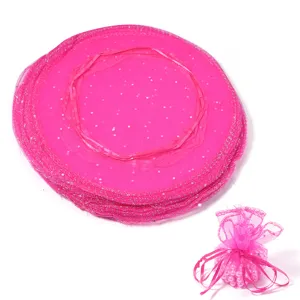 Rosa runde Organza Beutel Glitzer Punkte Gastgeschenke Bonbon Beutel Hochzeitsverpackung